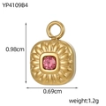 Detailed view of golden square pendant with pink gem and 0.98cm height measurement - Sunflower Relief Square Style (YP4109B4)