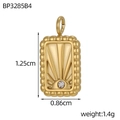 Détail du pendentif rectangulaire en or 18 carats avec motif soleil et zircon cubique - Pendentif Rectangle Soleil Strass Transparent (BP3285B4)