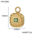 Square starburst pendant in 18k gold plating with green gemstone and dimension markings - Sunflower Relief Square Style (YP4109B5)