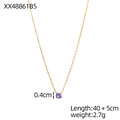 Collier élégant doré avec pendentif pierre de naissance violette zircone 40+5cm - 40+5cm / Collier gemme ronde(XX48861B5) / Violet