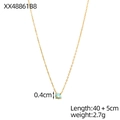 Élégant collier doré avec un pendentif en pierre bleu clair de 0,4 cm pour le quotidien - 40+5cm / Collier gemme ronde(XX48861B8) / Bleu clair