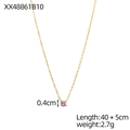 Élégant collier doré avec un pendentif rond de 0,4 cm en améthyste et zircone violette - 40+5cm / Collier gemme ronde(XX48861B10) / Violet