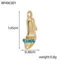 Detailed size view of a golden high heel pendant with blue crystals and dimensions - Rhinestone High Heel Style (BP4063D1)