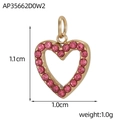 Macro shot of gold heart pendant with pink crystals and dimensions 1.1cm x 1.0cm - Pink Zirconia Heart Style (AP35662D0W2)
