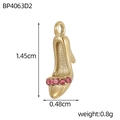 Detailed view of a gold high heel pendant charm with five pink rhinestones, 1.45cm height - Rhinestone High Heel Style (BP4063D2)