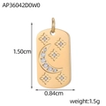 Detail of gold moon and stars rectangle pendant with size 1.50cm by 0.84cm measurements - Rectangular Moon Star Tag Style (AP36042D0W0)