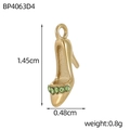 Detailed dimensions of a golden high heel pendant with green rhinestones and measurements - Rhinestone High Heel Style (BP4063D4)