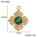 Detailansicht eines grünen Steinanhängers mit goldenem Sternenrahmen für Schmuck - Malachit-Muster Zentrum Sonnenblumenstil (YP4150B2)
