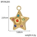 Détails d'un pendentif étoile doré avec cristaux colorés et dimensions précises - Pendentif Étoile Strass Multicolore (BP3962D5)