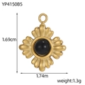 Detailansicht goldener Vintage-Sonnenanhänger mit schwarzem Edelstein und Maßen - Schwarzer Stein Zentrum Sonnenblumenstil (YP4150B5)