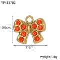 Goldener Schleifenanhänger mit orangefarbenen Strasssteinen, 0.9x1.1cm Edelstahl Anhänger - Orangeroter Strass Schleifenstil (YP4137B2)