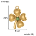 Goldener Kleeblatt-Anhänger mit grünem Stein und Maßangaben 1,7 cm x 1,4 cm groß - Grüner Stein Zentrum Kleestil (YP4146B5)