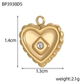 Goldener Herzanhänger mit klarem Zirkon, Wellenrand-Design und 1,4 cm Größe im Detail - Weißer Mittelstein Wellenförmiger Herzstil (BP3938D5)