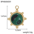 Runder Edelstahl-Anhänger in Gold mit grünem Malachit-Stein und Größenangaben - Malachit-Muster Mittelstein Rundstil (BP48606D01)