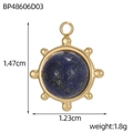 Detaillierte Maße eines Sonnenanhängers mit blauem Stein und goldenem Metallrahmen - Lapislazuli-Muster Mittelstein Rundstil (BP48606D03)