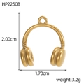 Pendentif casque en acier inoxydable doré pour bijoux DIY, taille 2,00cm par 1,70cm - Écouteurs (HP2250B)