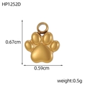 Vue macro d'un pendentif patte en acier doré de 0,67 cm avec dimensions et poids précis - Style Empreinte de Patte (HP1252D)