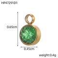 Detailed macro view of 0.65cm gold-plated pendant with green zircon gemstone and measurements - Green Round Pendant (HP47291D1)