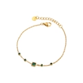 Detail view of gold-plated necklace with square and round green gemstones and lobster clasp - Emerald Style (GS03567B)