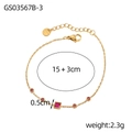 Detail view of gold stainless steel bracelet featuring pink cubic zirconia and lobster clasp - Pink Style (GS03567B-3)