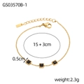 Detail of gold beaded bracelet featuring three square black stones and S.Steel tag - Beaded Black Style (GS03570B-1)