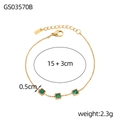 Minimalist gold-plated stainless steel bead chain bracelet with three green square gemstones - Beaded Emerald Style (GS03570B)