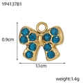 Details zu einem 1,1x0,9 cm goldenen Schleifenanhänger mit zehn blauen runden Strasssteinen - Blauer Strass Schleifenstil (YP4137B1)
