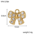Goldener Schleifenanhänger mit Zirkonia, Maße 0,9 cm Höhe und 1,1 cm Breite für Schmuck - Weißer Strass Schleifenstil (YP4137B4)