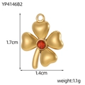 Goldener Kleeblatt-Anhänger mit rotem Edelstein, Maße: 1,7 cm Höhe und 1,4 cm Breite - Roter Stein Zentrum Kleestil (YP4146B2)