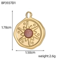 Detailed view of a gold-plated stainless steel round pendant with a pink stone inlay - Sunburst Round Pink Stone Style (BP3937D1)