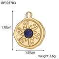 Gold sunburst pendant with blue stone inlay showing 1.78cm height and 1.50cm width specs - Sunburst Round Blue Stone Style (BP3937D3)