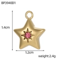 Detailed view of a gold star pendant featuring a pink zircon with 1.4cm size specs - Star Pink Rhinestone Style (BP3940D1)