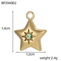 Star-shaped gold pendant with green gemstone featuring 1.4cm height and 1.2cm width - Star Green Stone Style (BP3940D2)