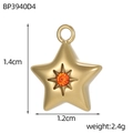 Macro detail of star-shaped gold pendant with orange gemstone and dimension measurements - Star Orange Stone Style (BP3940D4)