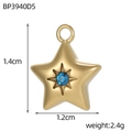 Detail shot of a gold star pendant with blue gemstone and dimensions 1.4cm by 1.2cm - Star Dark Blue Stone Style (BP3940D5)