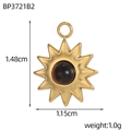 Detail showing gold sunflower pendant with tiger eye stone and precise dimensions - Sunburst Tiger Eye Pendant (BP3721B2)