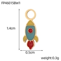 Detailed macro view of rocket shaped enamel pendant with gold trim and top hanging ring - Cyan Yellow Red Small Rocket Style (FP46015BW1)