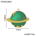 Detailed size view of yellow and green enamel planet pendant with golden ring accents - Green Ringed Planet Style (FP46052BK0)