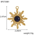Detailed view of gold sunburst pendant with blue stone and dimension markings - Large Wavy Sun Lapis Lazuli Pendant (BP3730B1)
