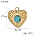 Close-up of heart-shaped gold pendant featuring radial texture and turquoise inlay - Heart Sunburst Turquoise Style (BP3944D1)