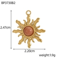 Detailed view of sun-shaped stainless steel pendant with dimensions 2.47cm by 2.20cm - Large Wavy Sun Reddish Brown Stone Pendant (BP3730B2)