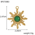 Golden sunflower pendant with green natural stone detailing size 2.47cm by 2.20cm - Large Wavy Sun Green Aventurine Pendant (BP3730B3)