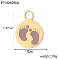 Detailed view of gold round charm with purple baby footprints and size measurements - Purple Footprint Round Style (FP46269BK0)