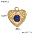 Macro shot of gold heart pendant with radial engraving and blue gemstone inlay - Heart Sunburst Lapis Color Style (BP3944D3)