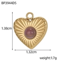Golden heart pendant with purple gemstone and etched rays showing 1.32cm size dimensions - Heart Sunburst Purple Stone Style (BP3944D5)
