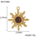 Detailed size specifications of sunburst stainless steel pendant with red gemstone - Large Wavy Sun Red Agate Pendant (BP3730B5)