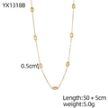 Elegante collana girocollo dorata con perle metalliche ovali su catena regolabile - Catena di Perle Ovali Dorate (YX1318B)