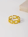 Detailed macro shot of a gold-plated stainless steel hollow rectangular chain link ring - Hollow Rectangular Link Style (33977)