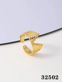 Close-up of minimalist layered gold-plated ring featuring streamlined design and metal beads - Multi-layer Beads Streamline Style (FJ32502D0W0)