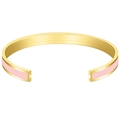 Macro detail of gold-plated C-shape cuff bracelet with premium pink enamel inlay - Amber Yellow + Gold